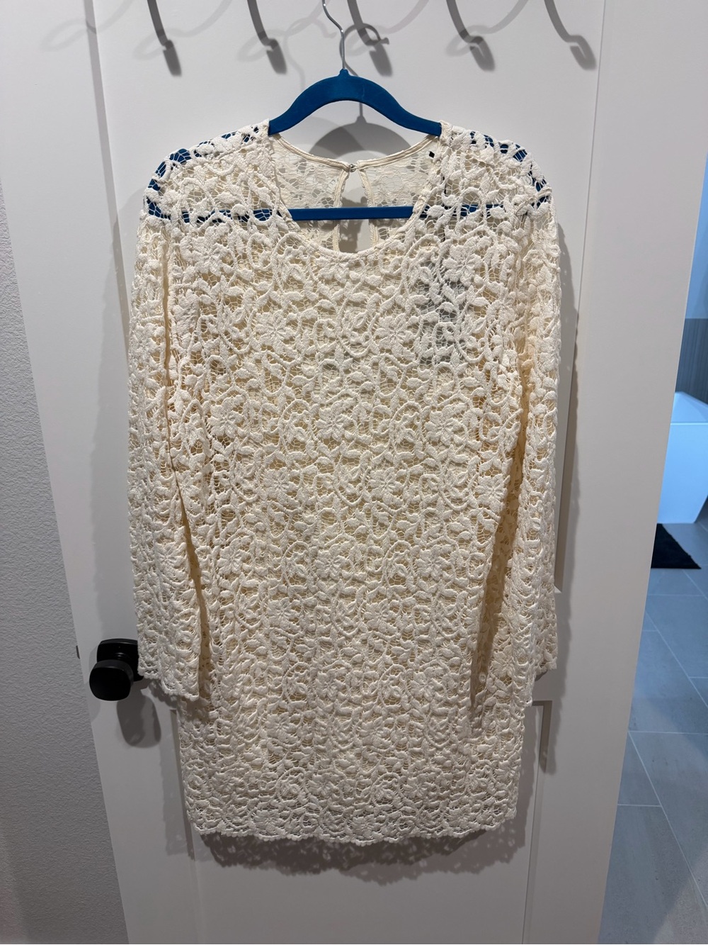 Crochet Lace Long Sleeve Dress - Cream